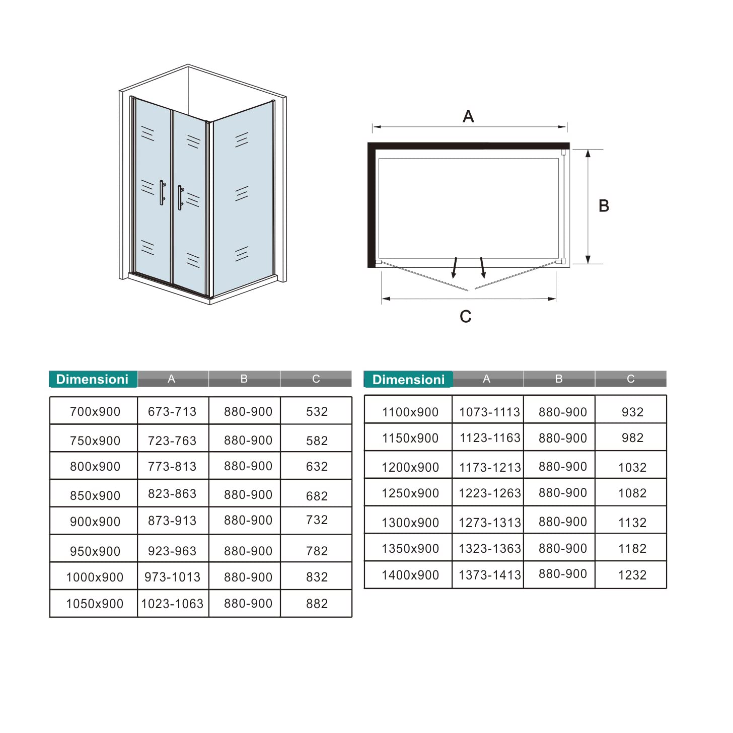 195 cm Box Doccia Angolare Porta Battente Saloon 90 cm Parete Fissa 70 cm Vetro da 6 mm Temperato Anticalcare Barra Stabilizzatrice 45 cm Cromo Lucido
