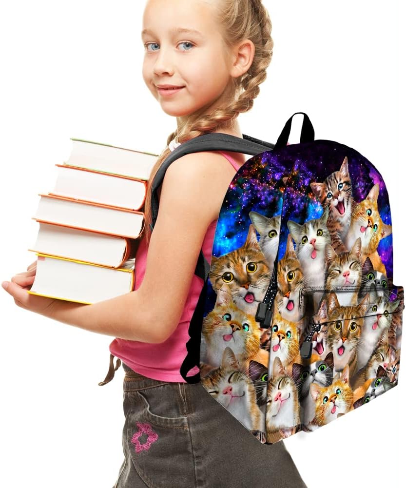 Cute Cats Backpack for Teen Girls Boys,Canvas Dogs Animals BookBags for School (cat-4) - Image 3