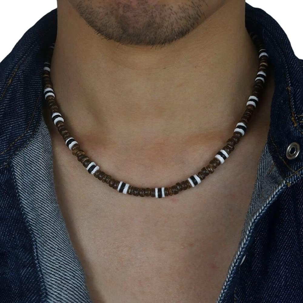 New 2024 Fashion Vintage Rustic Beaded Necklace Men Natural Coconut Shell Surfer Necklace For Men Tribal Jewelry Gift For Him Fashion Accessories Creative Gift