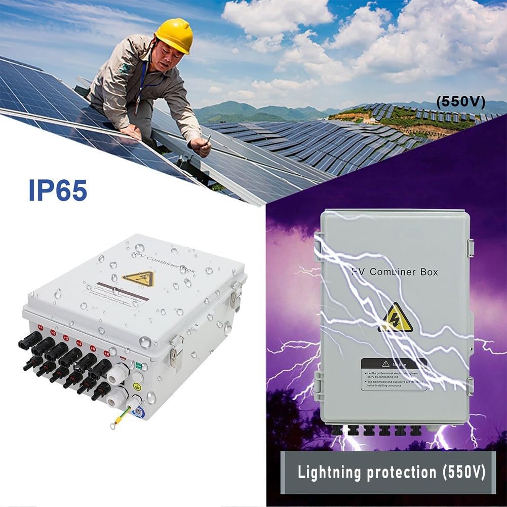 6-saitige Solar-PV-Kombinatorbox mit DC-Sicherung und Schutzschalter, IP65 wasserdichtes Photovoltaik-Array-Anschlussgehäuse für netzunabhängige Solaranlage und Wohnmobil-Camper