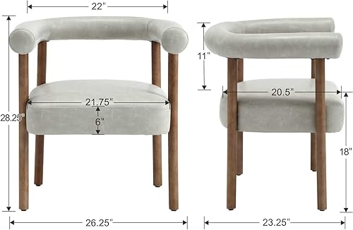 Miniatura 38 de Juego de 2 sillas de comedor de barril modernas de mediados de siglo, sillas tapizadas de cocina y comedor con brazos, sillas decorativas de piel