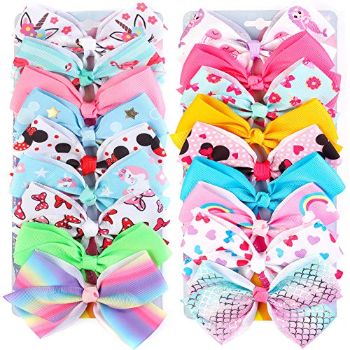 18pcs 5 Hair Bows for Girls Alligator Clips Unicorn Rainbow Grosgrain Ribbon Big Bows Clips Hair Accessories for Infants Toddlers Kids Teens