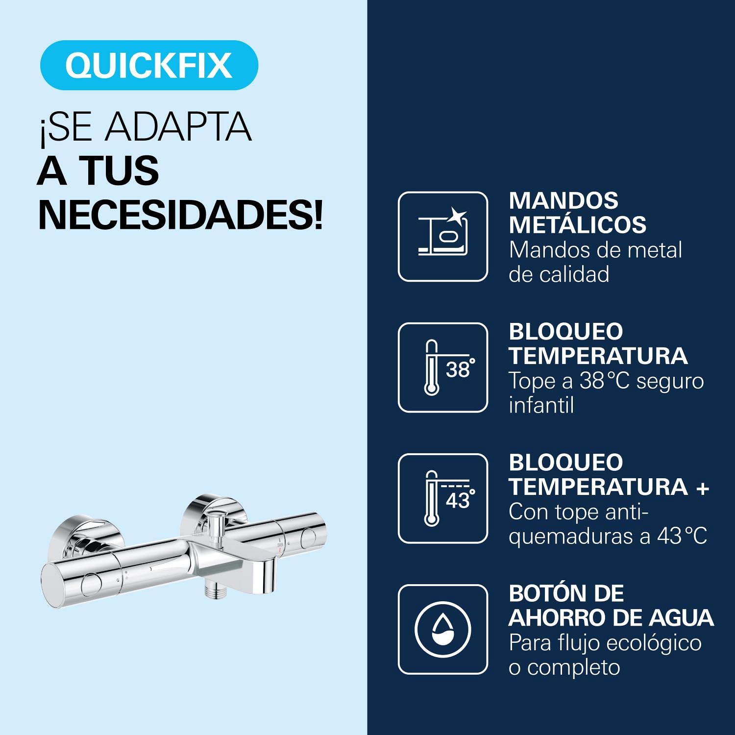 GROHE Precision Get - Grifo termostático de bañera con ahorro de agua (temperatura constante, protección antiquemaduras a 38°C, mezclador de baño y ducha con herramienta 3 en 1), cromo, 34774000
