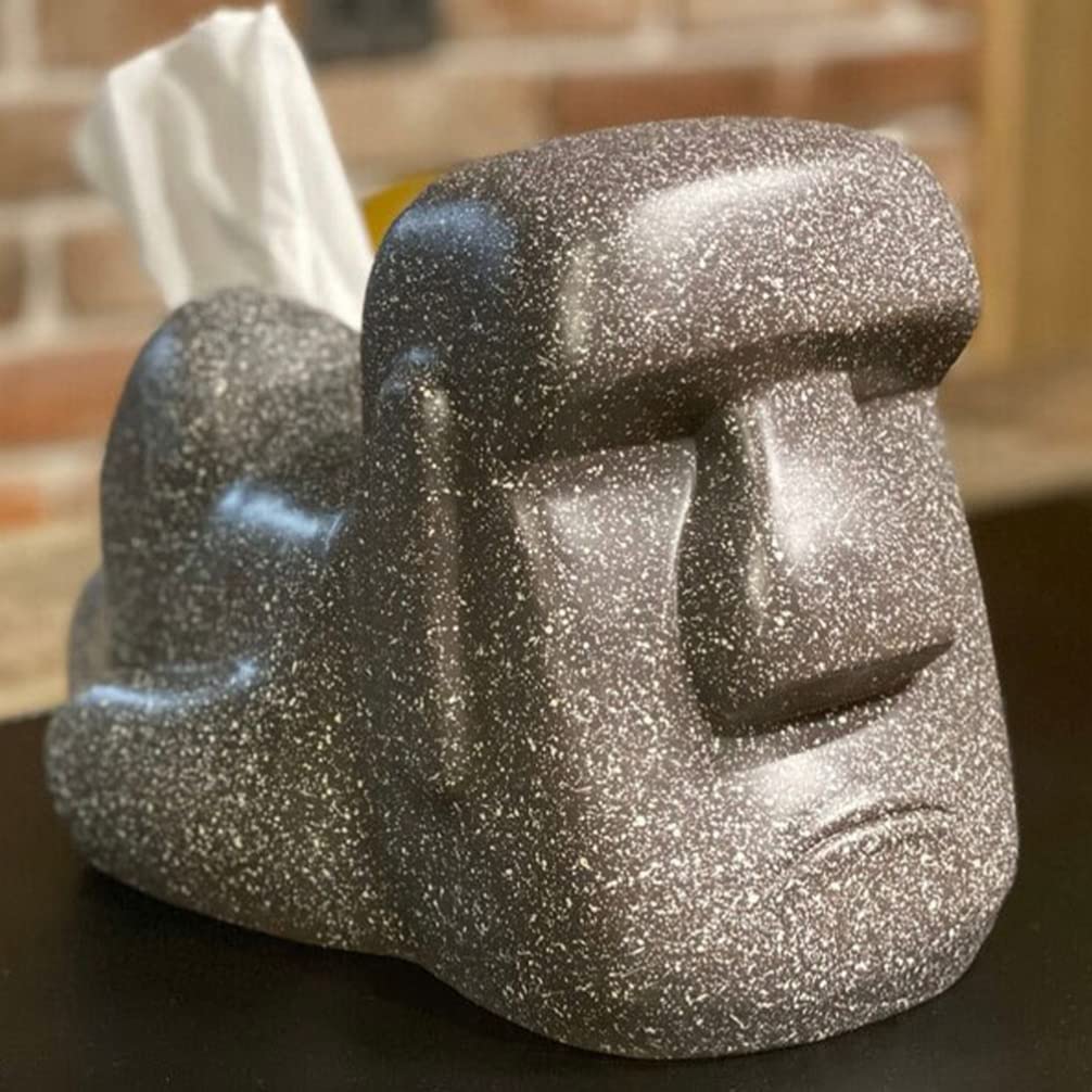 Porta Fazzoletti Moai in Resina Nera Decorativo per Bagno | Design Creativo e Unico, Uso Pratico Quotidiano, per Casa e Ambiente Domestico