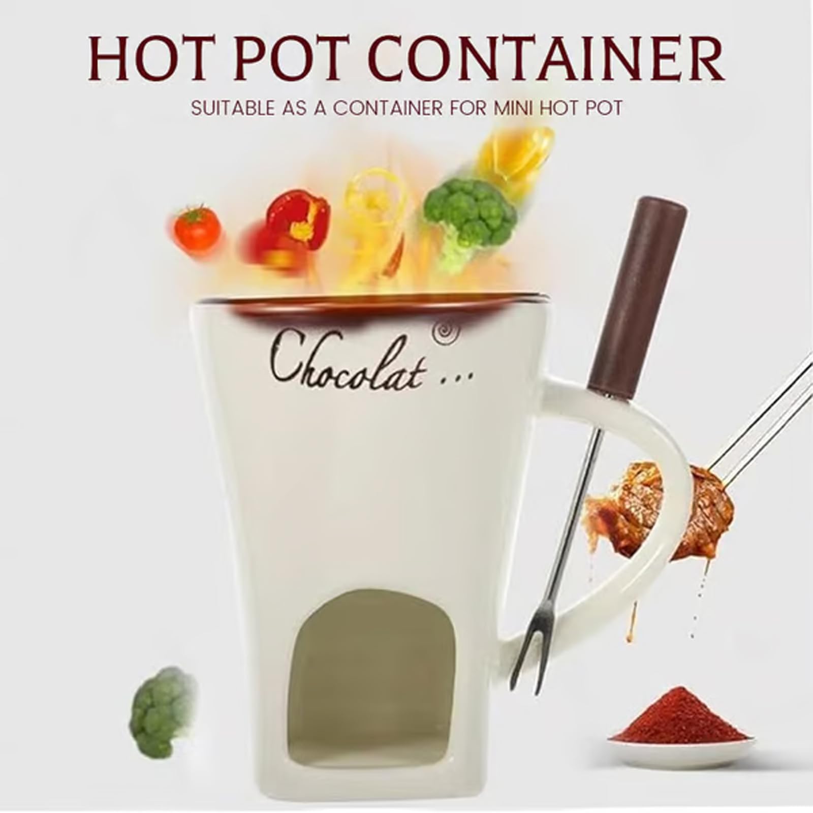 Tasse à Fondue Au Chocolat En Céramique 130ml Avec Fourchette - Ensemble Gourmand Élégant Pour Moments Sucrés
