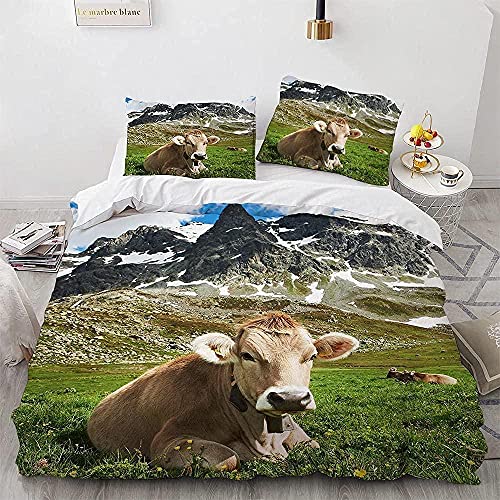 xldqbh Housse de Couette 220 x240 Vache Ferme 3D Imprime Parure de Lit en Microfibre avec 2 Taies D'oreillers 65x65cm Non Décoloration