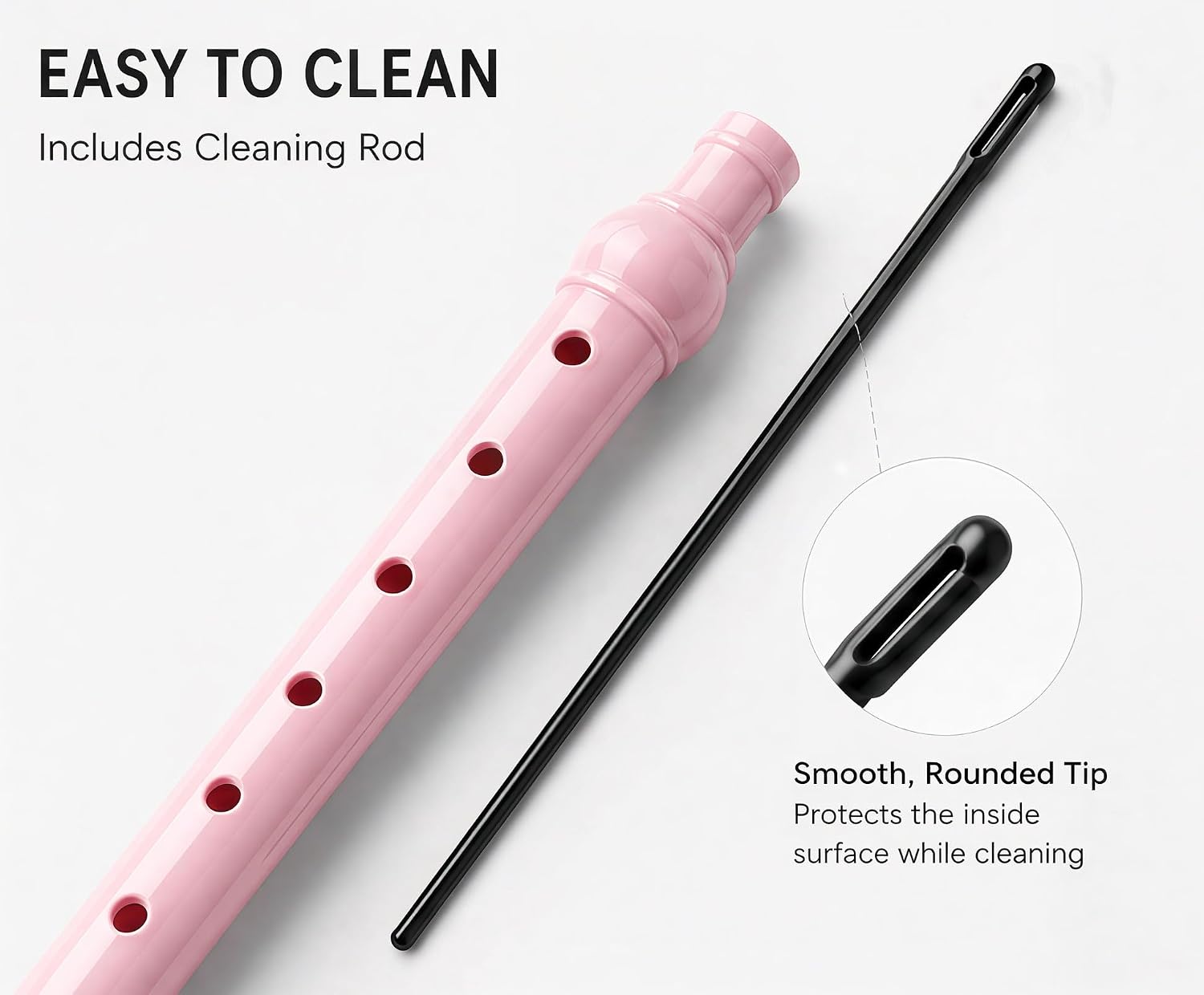 8-Hole German Fingering Soprano Recorder, C Plastic Descant Recorder for Beginners, with Cleaning Rod, Storage Bag & Fingering Chart Pink image 4