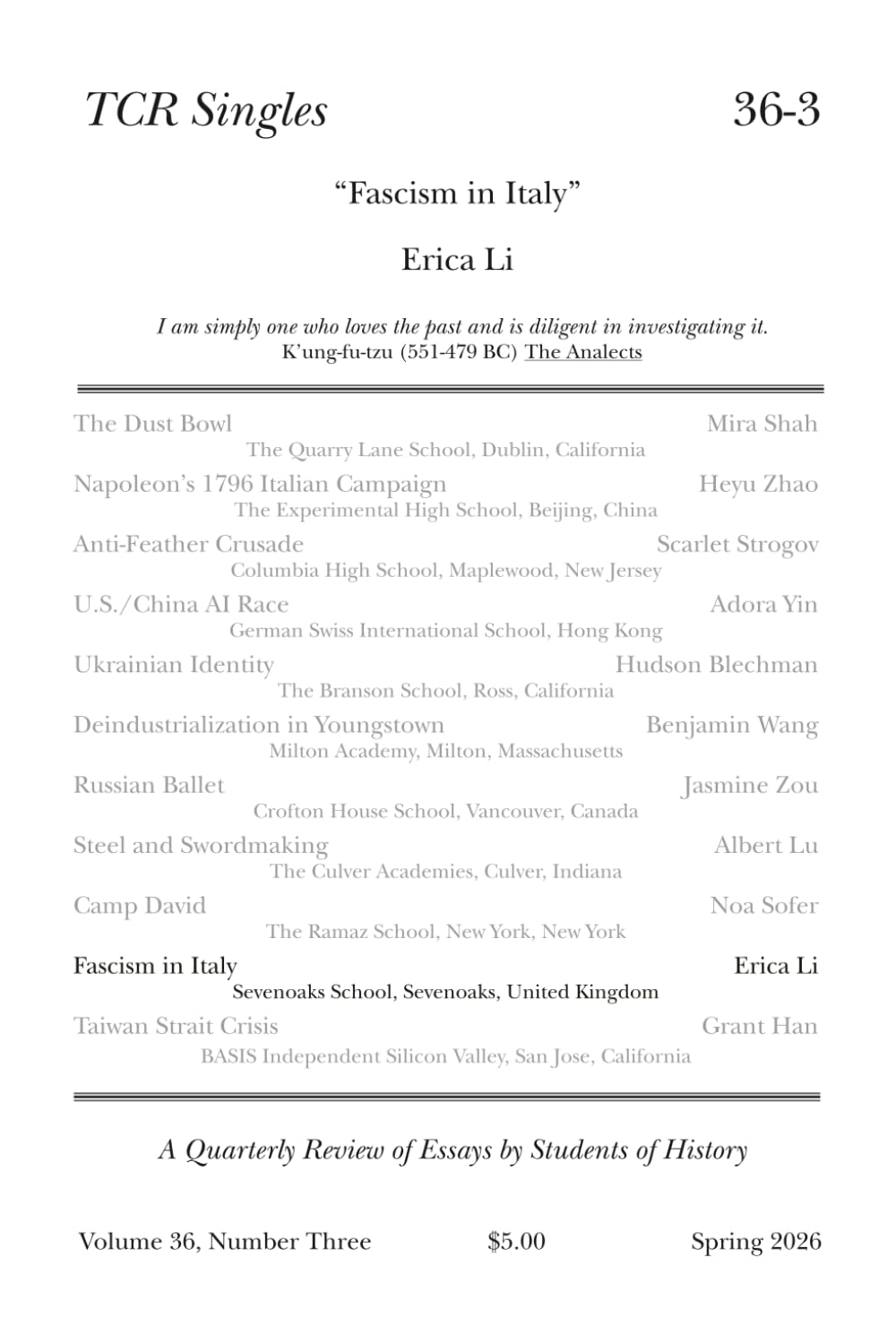 TCR Singles 36-3 Fascism in Italy