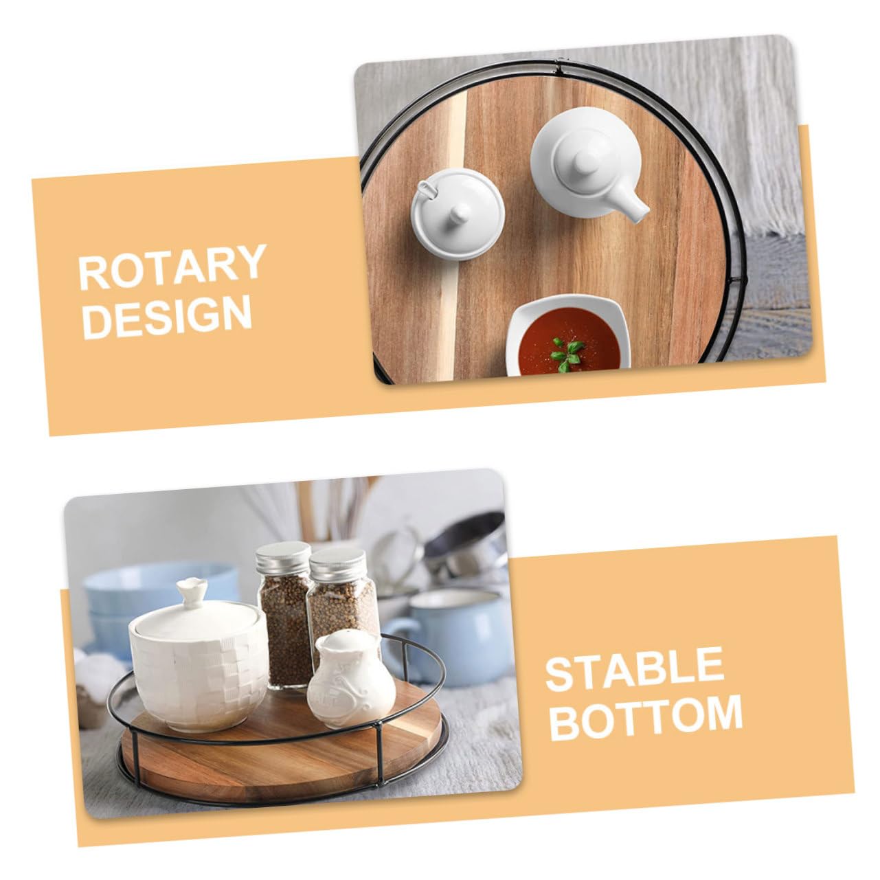Amosfun Bandeja Organizadora Giratoria Redonda de Madera E Hierro Marrón | Cocina y Baño, Diseño Práctico Multifuncional, Fácil de Sacar Objetos, Soporte para Tarro de Especias