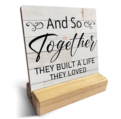 Letrero de madera con texto en inglés "Country and So Together They Built a Life They Loved - Letrero de madera para decoración de escritorio de