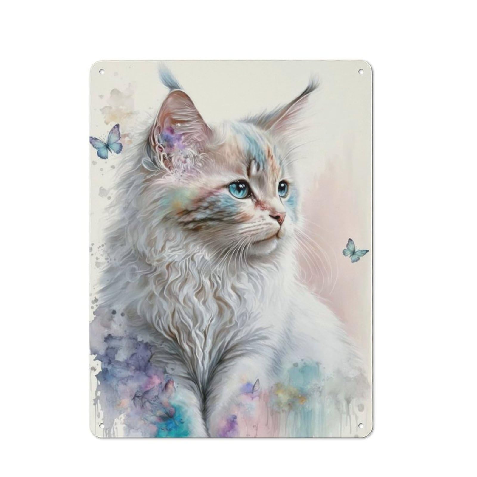 Junmoney Style-24 Tin Wall Plaque 40X30cm With Dreamy Watercolor Cat For Garage Wall, Suited To People Furnishing A Garage