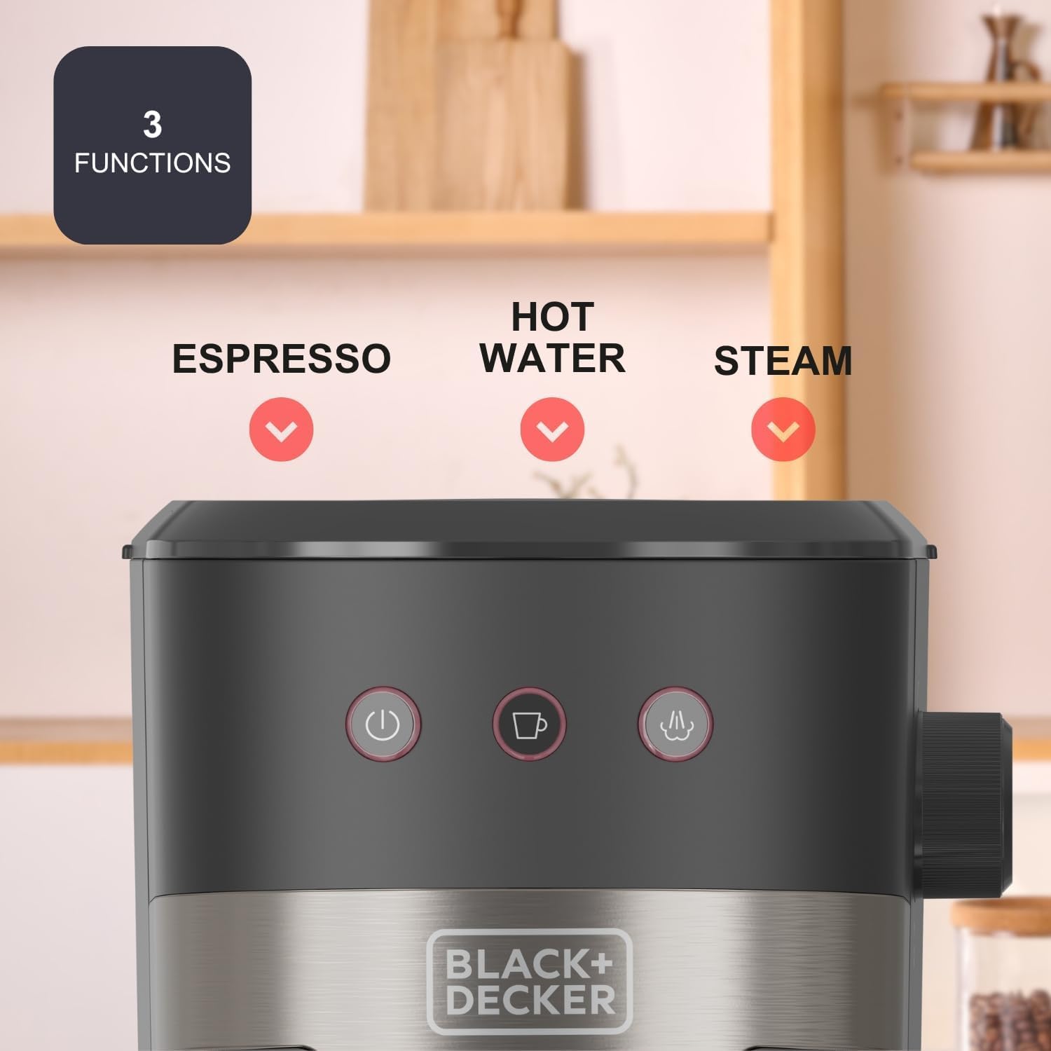 BLACK+DECKER – Macchina da Caffè Espresso Compatta BXCO1100E | 1100W | 20 Bar di Pressione | 3 Funzioni | Vaporizzatore Integrato | Serbatoio Estraibile da 1,4 L | Per Caffè Macinato