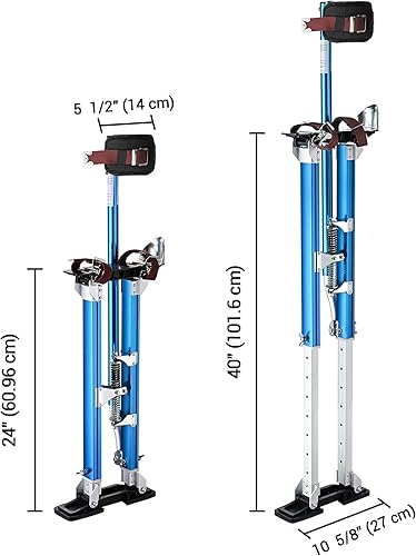 Miniatura 7 de ZeHuoGe Zancos azules para paneles de yeso de 24 a 40 pulgadas con protección de rodilleras, pilotes de herramienta de aluminio ajustable para