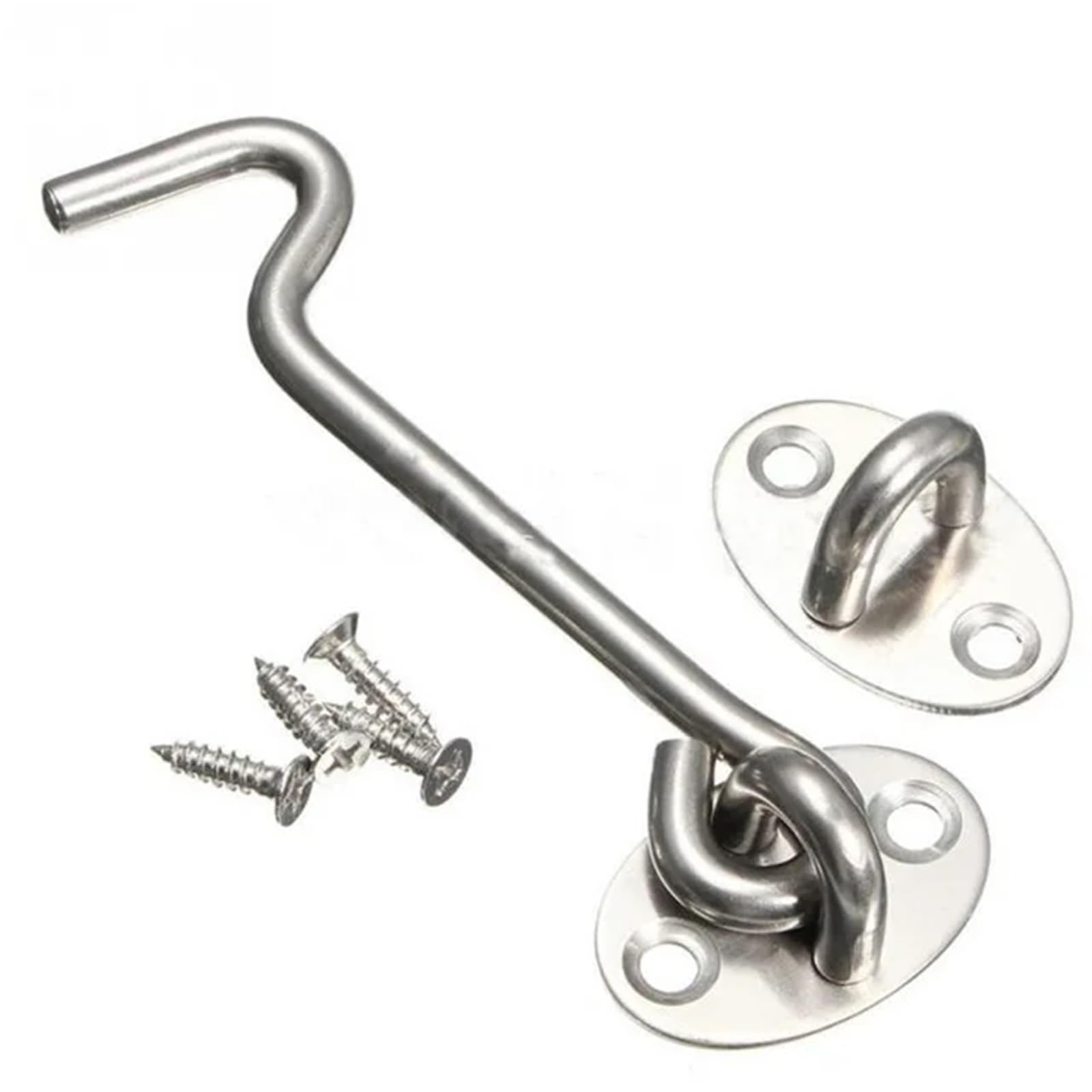 Zamek z haczykiem do bramy, Haczyk i zatrzask ze stali nierdzewnej, 10 sztuk w różnych rozmiarach(4 Inch)