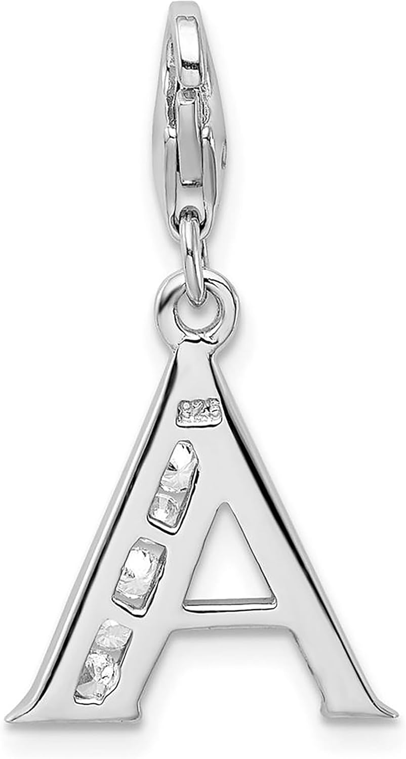 925 Sterling Silver Amore La Vita Polished CZ Letter A Initial Bracelet Charm Lobster Clasp