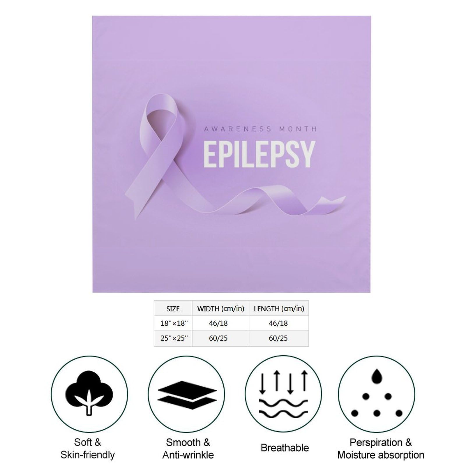 Csemeie Epilepsy Awareness Month Purple Ribbon Bandana Hair Scarf Headband Adjustable Neckerchief for Men Women Decor
