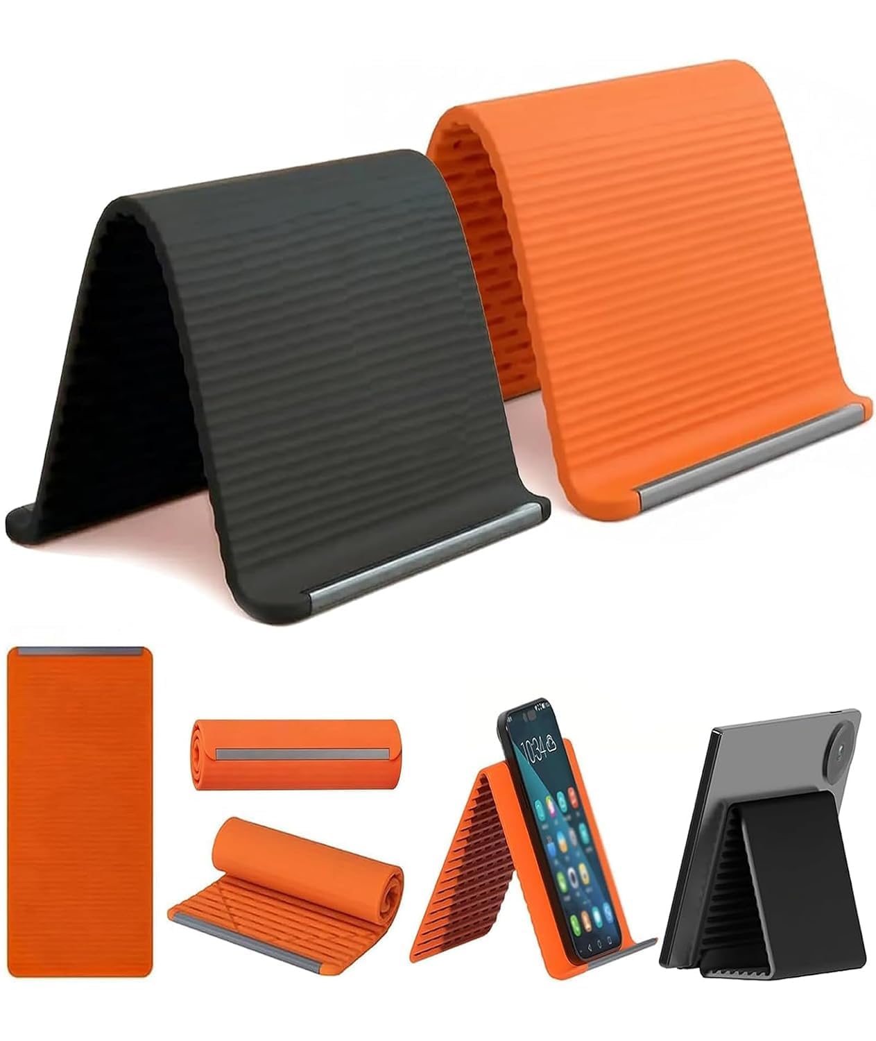 flexible silicone phone stand, foldable rollable mobile holder with aluminum core, multi-angle adjustable desk stand for phone, tablet, ipad, laptop, travel use, pack of 1