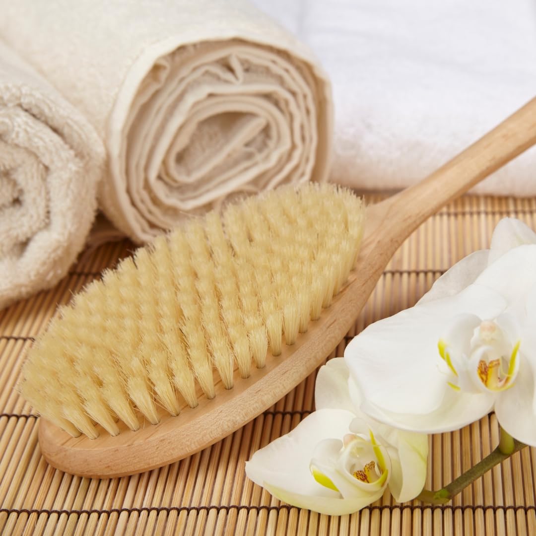 HOFMEISTER® Badebürste, 47 cm, angenehme Reinigung & Massage des Rückens, sanft zur Haut Dank Fibre-Natur-Borsten, Peeling mit der Körperbürste, Handschlaufe & Abnehmbarer Stiel