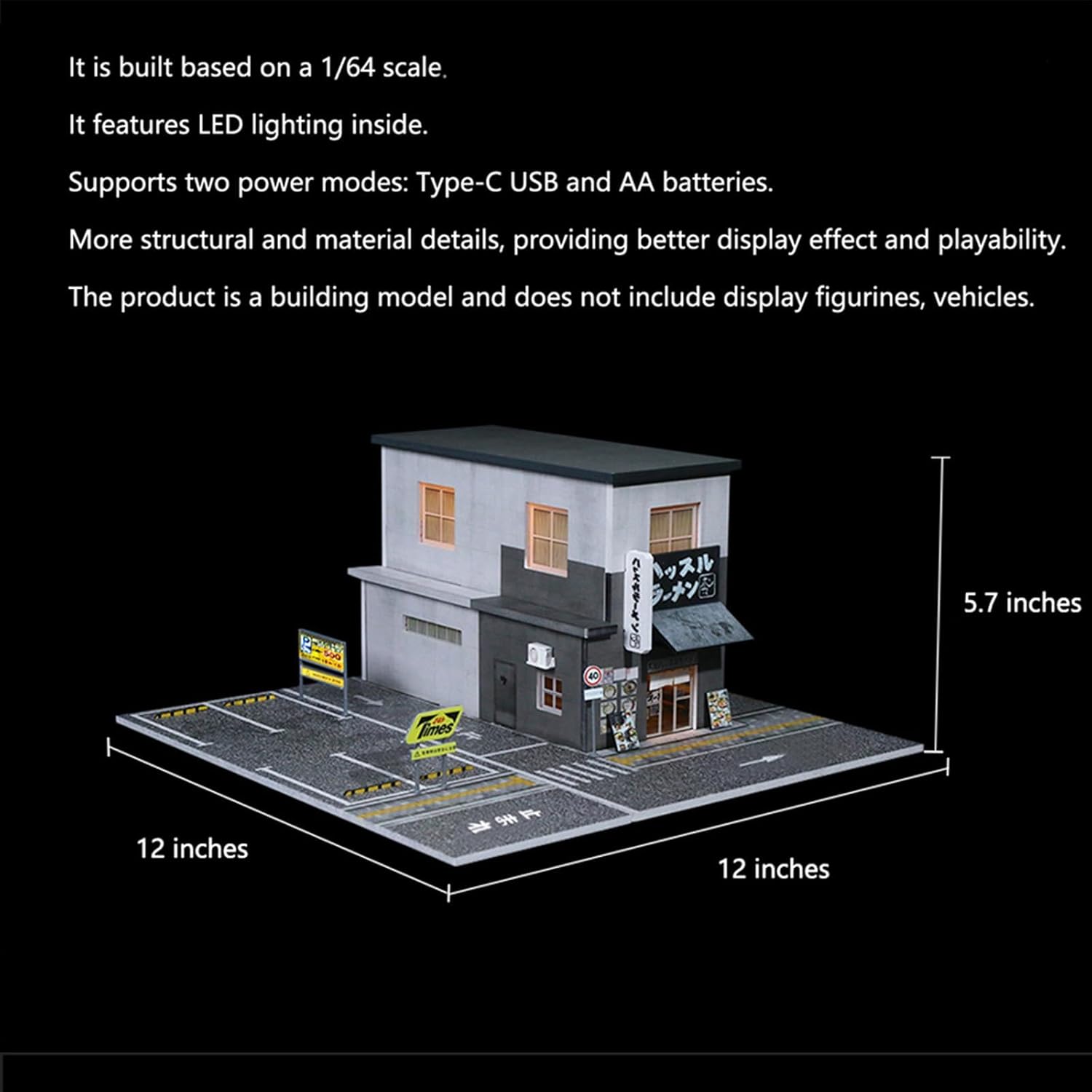 1/64 Diorama Display Case Garage with LED Lights - Compatible with Hot Wheels Matchbox Mini GT Diecast Cars, for 1:64 Model Car Display and Show Off (Ramen)