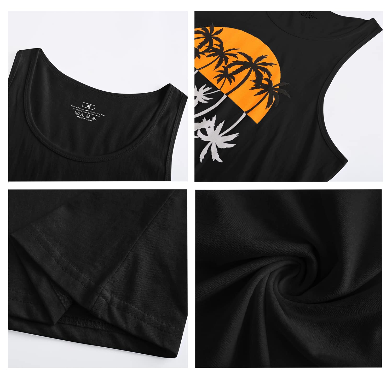 Débardeur Hommes Sport Bodybuilding Debardeur Homme Coton Musculation Fitness Gym Debardeur Homme Sport sans Manches T-Shirt Palmiers Party
