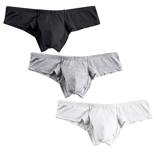 HOOFESAN Men's Underwear Micro Modal Bikini Briefs Low Rise Half Back Coverage Silky Touch Underpants Multipack - Medium Black/Dark Gray/Light Blue