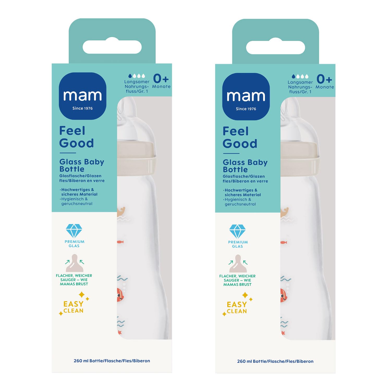 MAM 67036720-2 Stück Feel Good Glass Bottle 260 ml Glas Flasche - Neutral