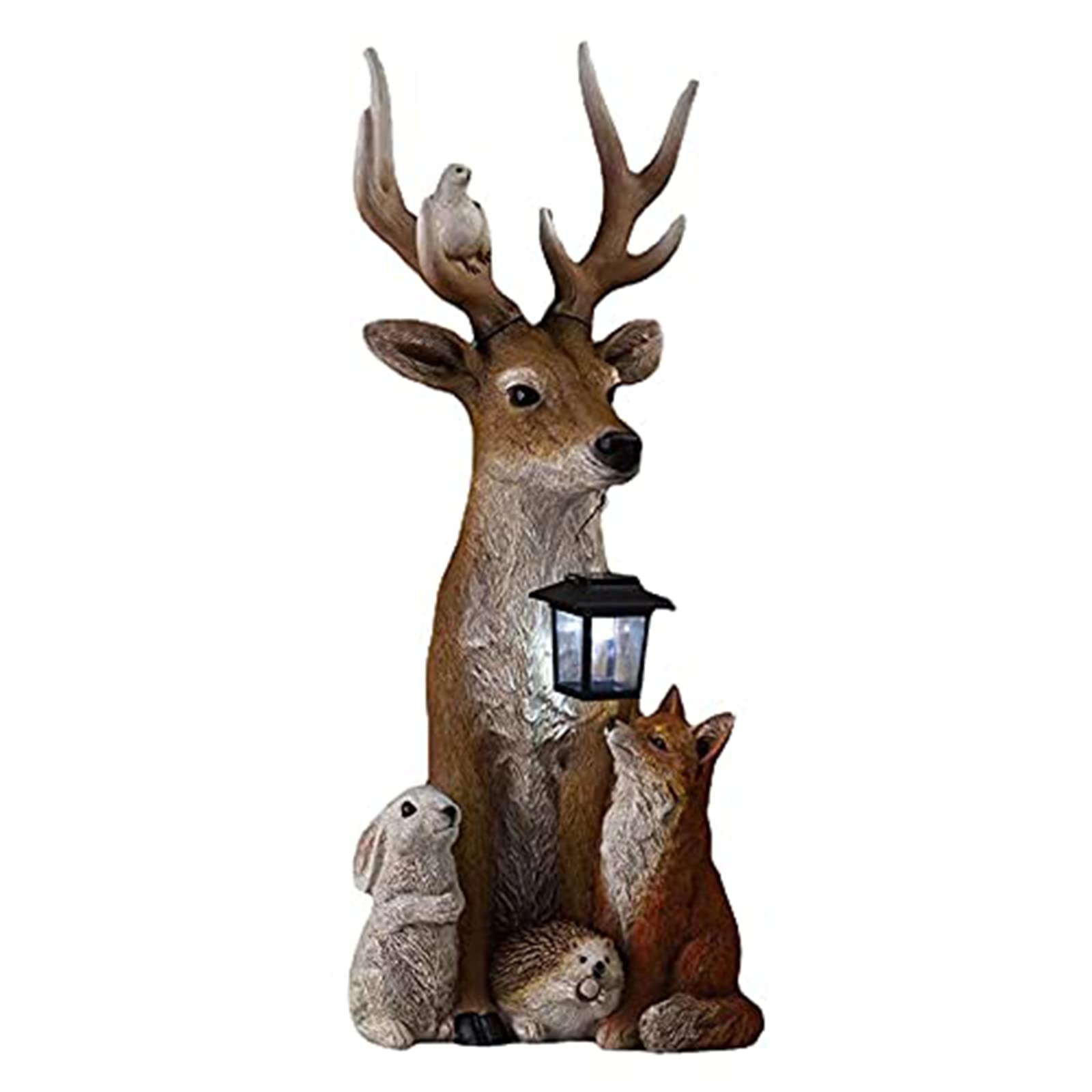 ROLTIN Stag Statue with Solar Light Hand Painted Animals Resin Ornament for Home Garden Yard Decoration,Brown