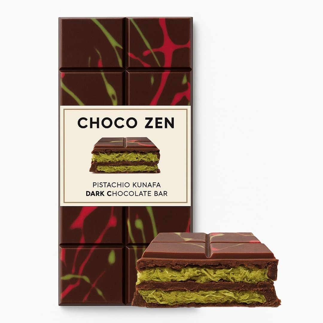 Choco Zen Dubai Chocolate Pistachio Kunafa Bar– Luxury Dessert, Gourmet, Rich with Roasted Pistachio & Crispy Kunafa, Dubai Chocolate Gift (190g, Dark Chocolate)