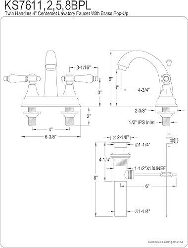 Miniatura 4 de Kingston Brass KS7611BPL Bel-Air - Grifo de baño central de 4 pulgadas, 4-34 pulgadas de alcance de boquilla, cromo pulido