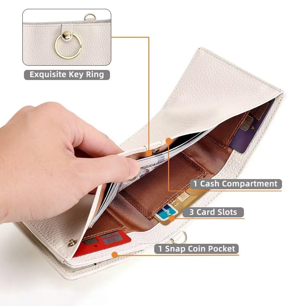 Small Wristlet Wallet for Women RFID Blocking Leather Card Case Elegant Tri-Fold Coin Purse with Removable Wrist Strap, Black, One Size2