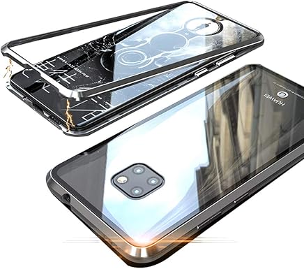 Jonwelsy Funda Huawei Mate 20 Pro (6,39 Pulgada), Fuerte Tecnolog?a de Adsorci?n Magn?tica Metal Bumper, Cubierta Trasera de Transparente Vidrio Templado Ultra Delgado Case Cover (Plata)