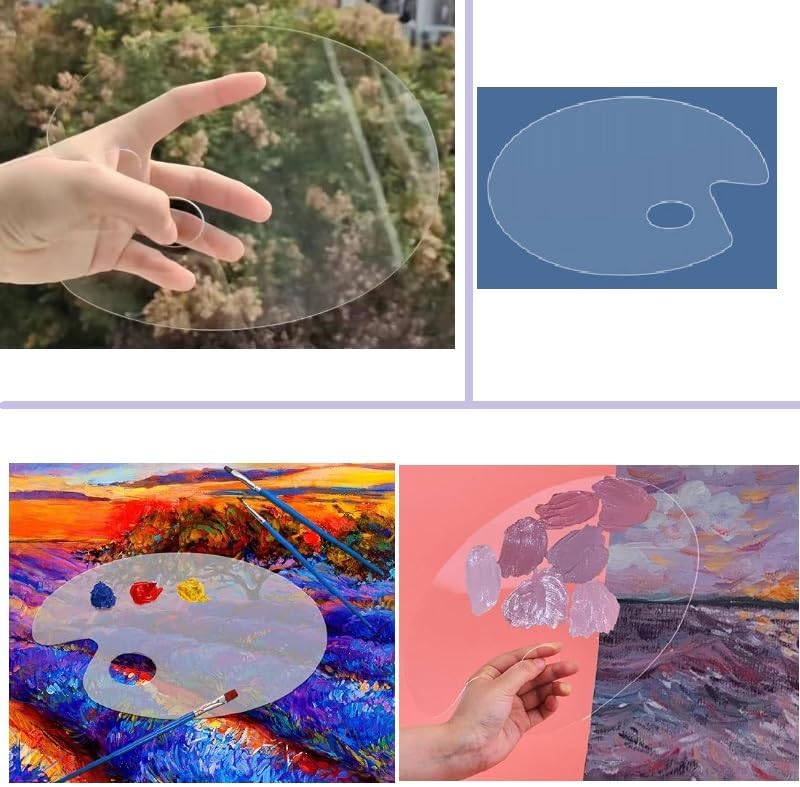 Clear Acrylic Paint Palette,Non-Stick Oil Paint Palette Oval Shaped Artist Painting Palette Mixing Palette Art Paint Tray Palettes with Protective Film for DIY Art Craft Painting (11.8X 7.9 in)