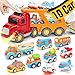 10-in-1 Macchinine Giocattolo per Bambini 2 3 4 anni, Trasportino Camion Grandi con Suoni e Luci Set di Camion Giocattoli a Frizione