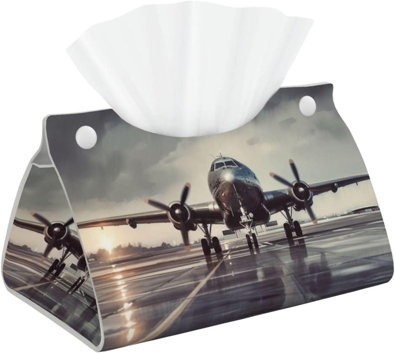 Airplane Art Tissue Box Cover Rectangle, Modern PU Leather Tissue Holder for Bathroom, Decorative Stylish Wipes Dispenser Paper Cover Case Napkin Holder for Home Decor