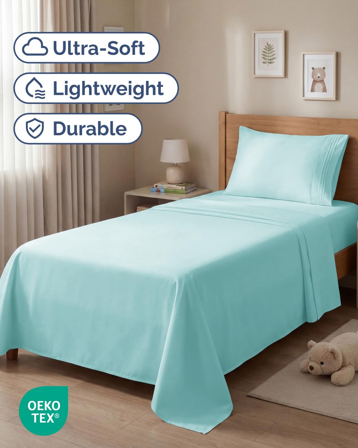 Twin Size 3 Piece Sheet Set - Comfy Breathable & Cooling Sheets - Hotel Luxury Bed Sheets for Women & Men - Deep Pockets, Easy-Fit, Extra Soft & Wrinkle Free Sheets - Spa Blue Oeko-Tex Bed Sheet Set thumbnail