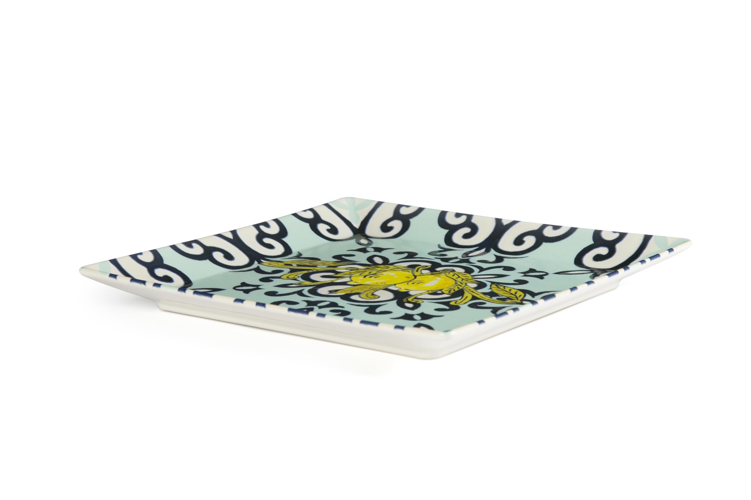 Excelsa Amalfi Set 6 Piatti in Ceramica, Motivo Mediterraneo Giallo e Blu, 24x24 cm