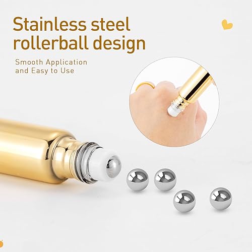 Miniatura 3 de Kesell Paquete de 6 botellas de vidrio de 0.3 fl oz para aceites esenciales, frascos de perfume con bola enrollable de acero inoxidable, botellas
