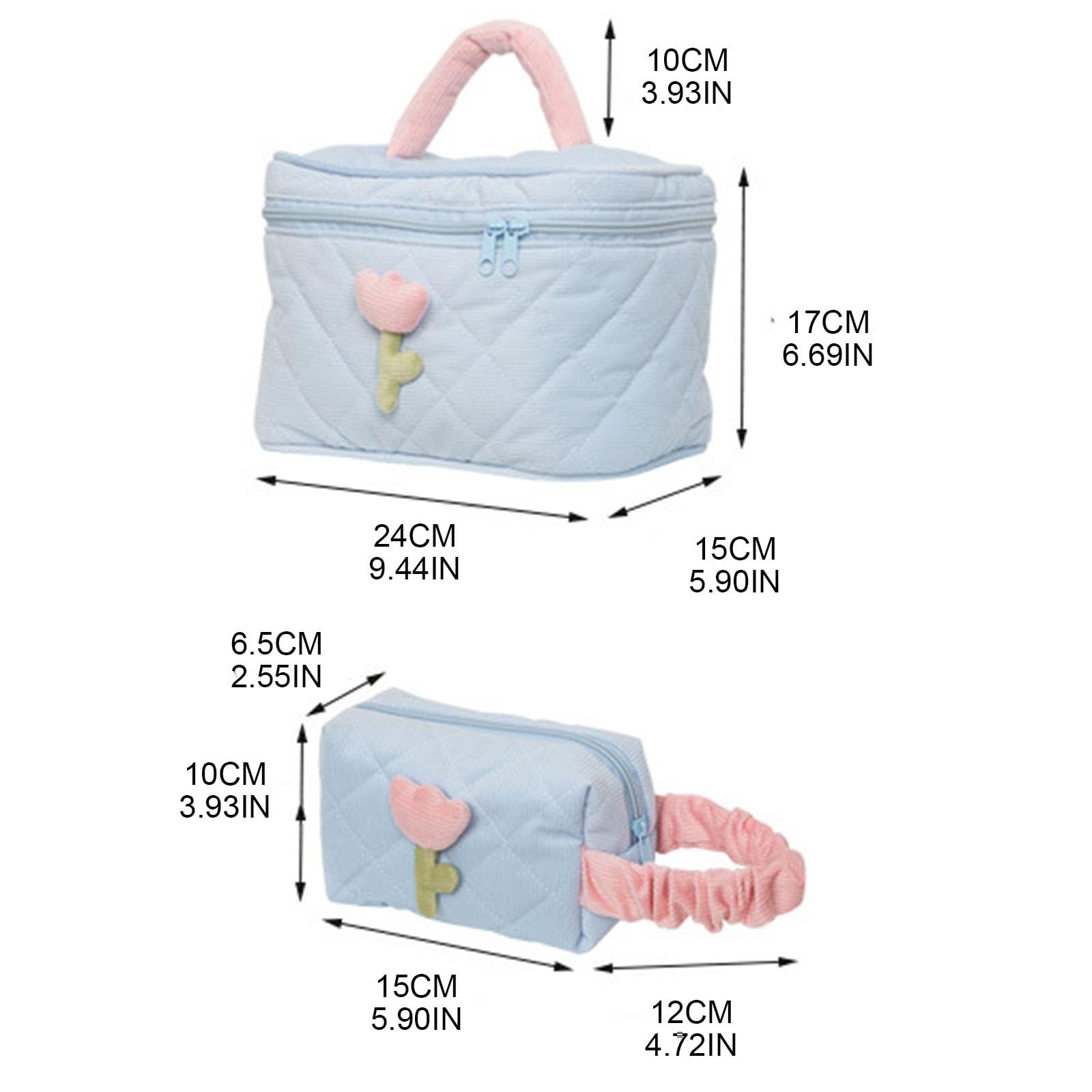 Psdndeww Women's Tulip Flowers Pouch Large Capacity Travel Cosmetic Bag Corduroy Zipper