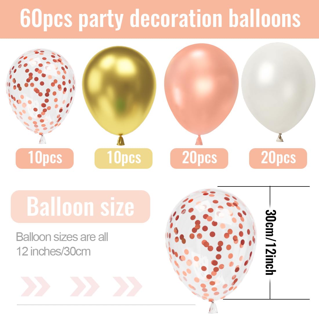 60 Palloncini Oro Rosa E Dorati - Per Matrimoni, Compleanni E Feste (12 Pollici) - Foto 9