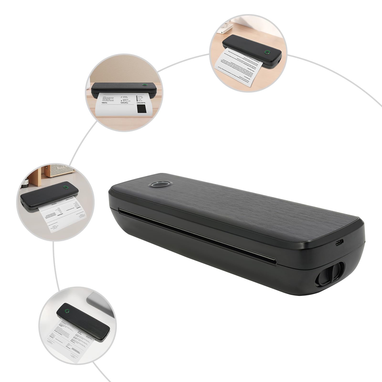 Impresora térmica A4 con Bluetooth, mini impresora portátil de 10 W, para oficina, hogar, escuela y viajes, 29 x 9 x 5,8 cm (negro)