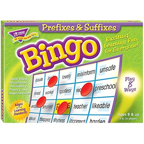 TREND ENTERPRISES: Prefixes & Suffixes Bingo Game, Exciting Way for Everyone to Learn, Play 8 Different Ways, Great for Classrooms and At Home, 2 to 36 Players, For Ages 8 and Up Cover