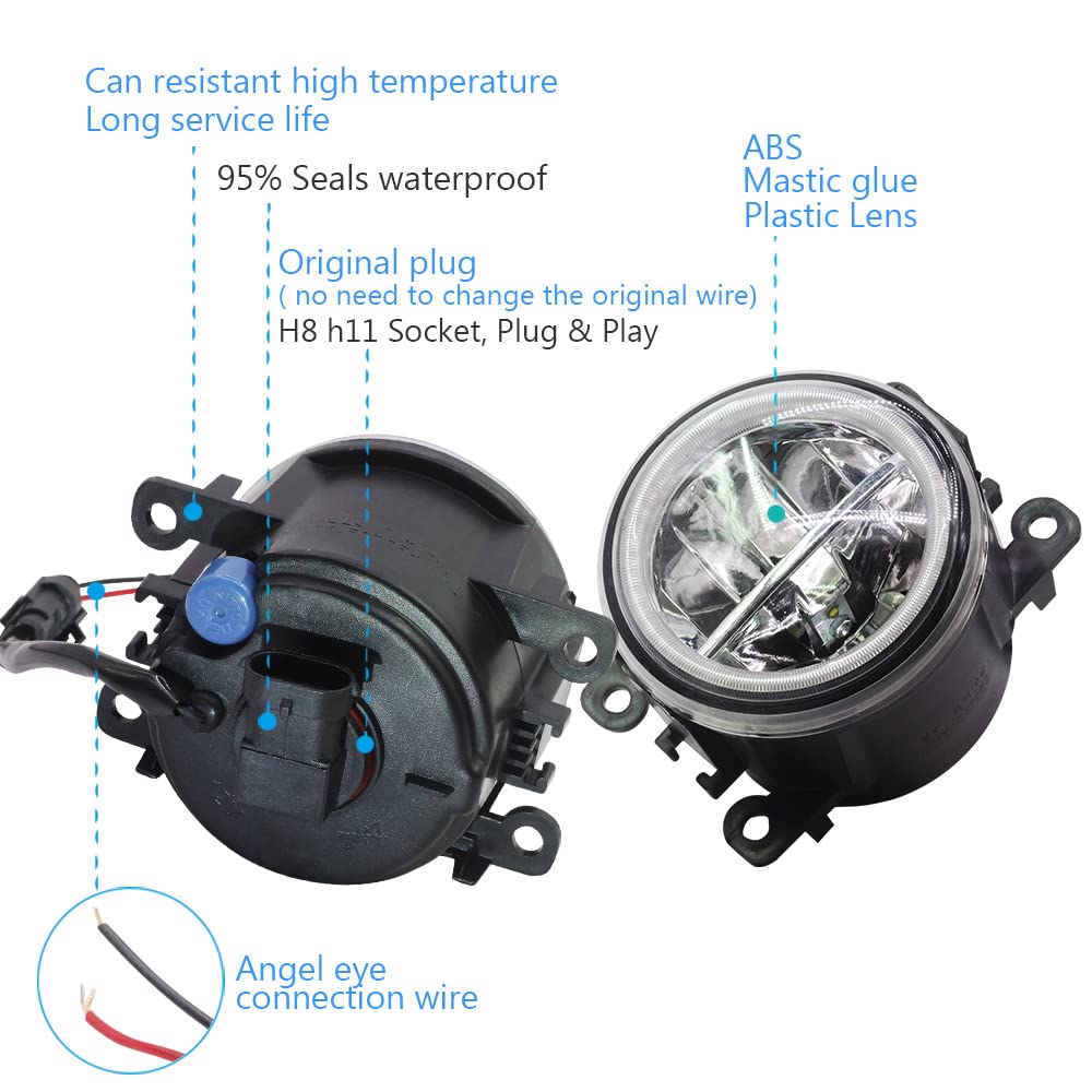 2 Szt Samochód H11 Led światła Przeciwmgielne 40W Angel Eye 4000LM światła Do Jazdy Dziennej 12V Dla Peugeot 301 2012-2018