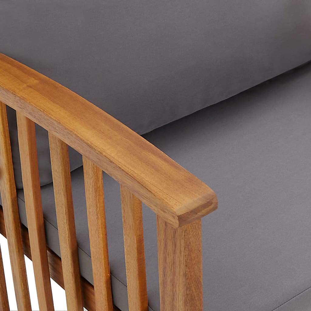 Ławka ogrodowa z poduszką 119 cm, olejowane lite drewno akacjowe, ciemnoszara, odporna na warunki atmosferyczne, na balkon i do ogrodu, wygodna ławka do siedzenia na zewnątrz