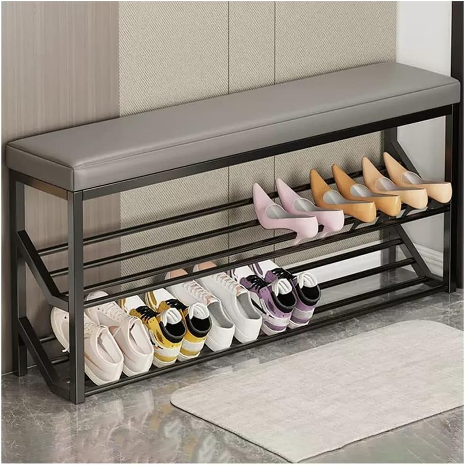 Banc à chaussures en métal doré 2 niveaux 60 cm gris