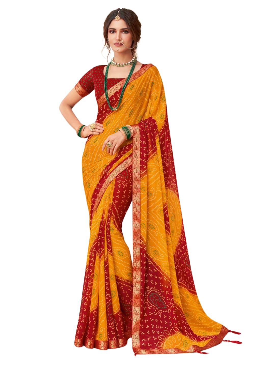 Shiv Textiles Women's Chiffon Bandhani Printed & Lace Border Saree(Sat-544S-103)