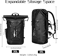 Vista 2 de Mochila impermeable para hombres y mujeres – Mochila flotante enrollable para kayak, rafting, canotaje, playa (negro)
