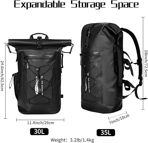 Miniatura 9 de AFISHTOUR Mochila seca resistente al agua de 35 L para kayak, rafting en barco, campamento, senderismo, pesca, motocicletas