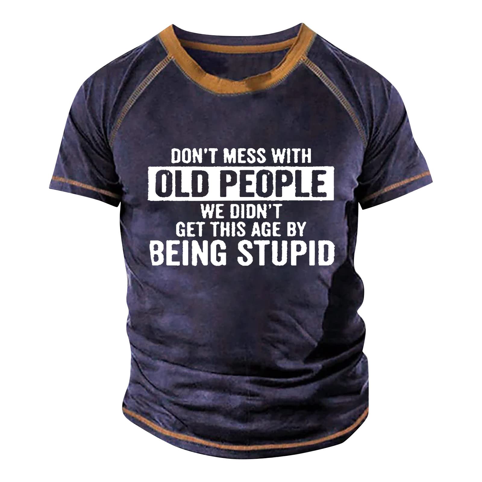 Men's Dressy Letter Printing Blouses Hide Belly Round Neck T Shirts Comfortable Tunic Short Sleeve Tops