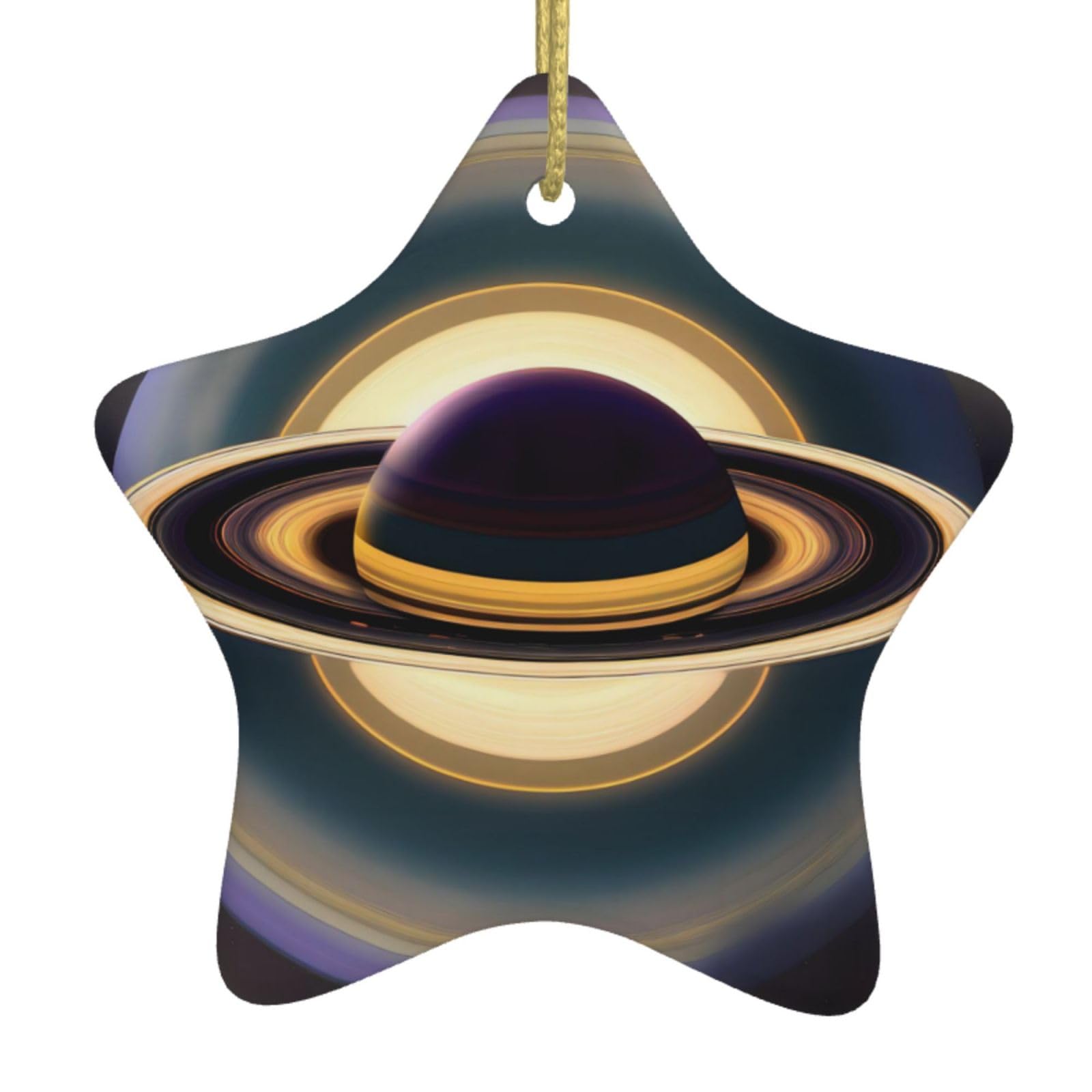 Beautiful Saturn Christmas Ceramic Star Pendant with Punched Holes and Gold Wire Rope, Christmas Tree Home Decoration