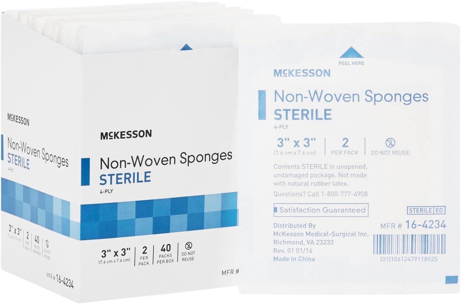 McKessonNon-Woven Gauze Sponges - Sterile, Strong, Absorbent Wound Care Supplies, 3 in x 3 in, 2 per Pack, 1200 Packs, 2400 Total